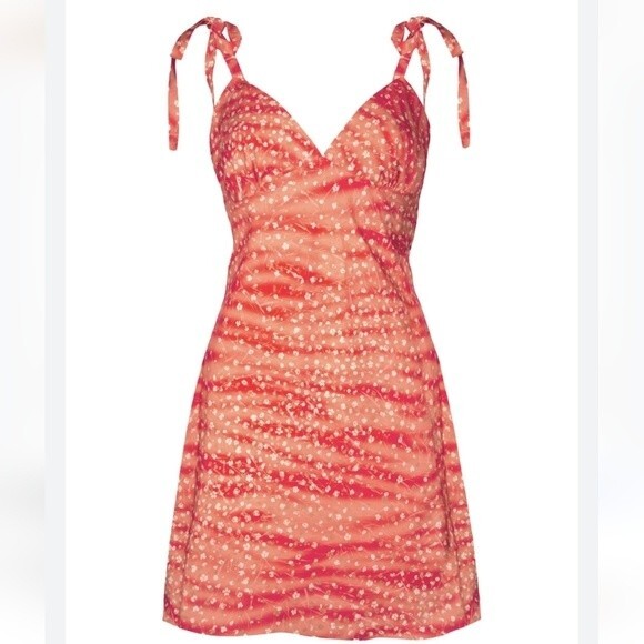 Monika the Label Alana Satin Mini Slip Dress Red Orange White Floral Size L - Picture 1 of 11